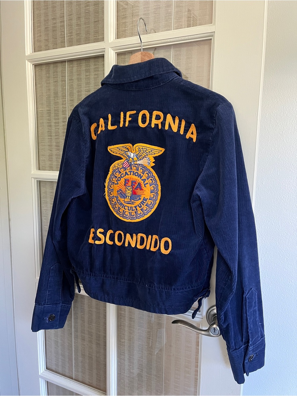 Vintage FFA Deep Indigo Blue Corduroy Jean Jacket California Embroidered Varsity - Picture 7 of 17